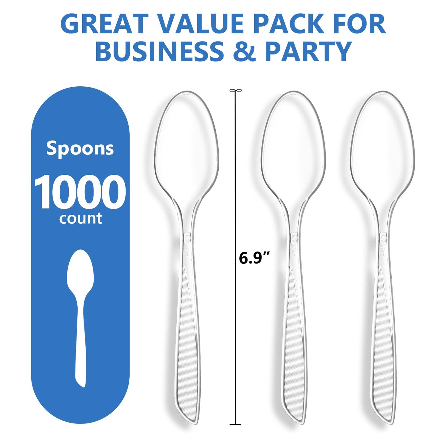 SACATR 1000 Count Heavy Duty Clear Plastic Spoons,BPA-Free,Heat Resistant Disposable Plastic Spoons Bulk, Solid Durable Premium Cutlery for Parties, Events and Everyday Use