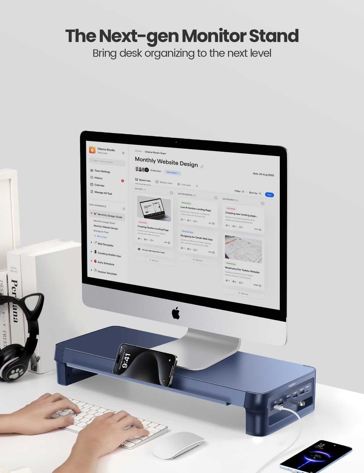 Vaydeer USB 3.0 Monitor Stand, Metal Monitor Riser with Hub, Support Fast Charging and Transfer Data, Keyboard and Mouse Storage Desk Organizer for Laptop,Computer,Notebook,MacBook,21.4inch