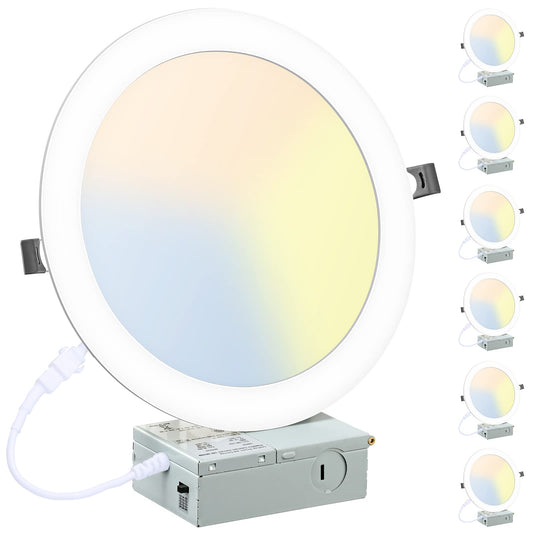 6 Pack 8 Inch LED Recessed Lighting with Junction Box Ultra-Thin, 3000K/4500K/6000K Selectable, 8" Dimmable Canless LED Downlight, 1800LM CRI80 High Brightness 5%-100% Recessed Light…