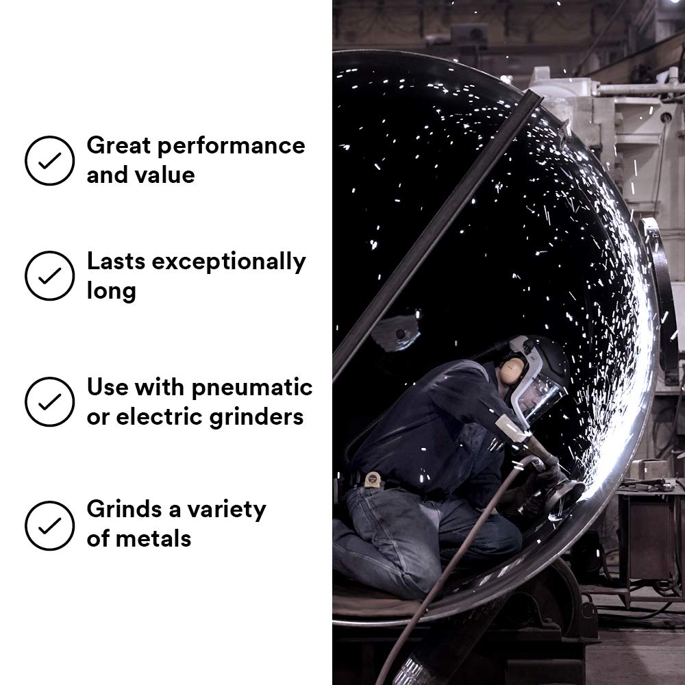 3M Silver Depressed Center Grinding Wheel, 87454, T27, 5 in x 1/4 in x 7/8 in, Pack of 10, Deburring Edges, Heavy Stock Removal, Stainless Steel, Mild Steel, Right Angle Grinding