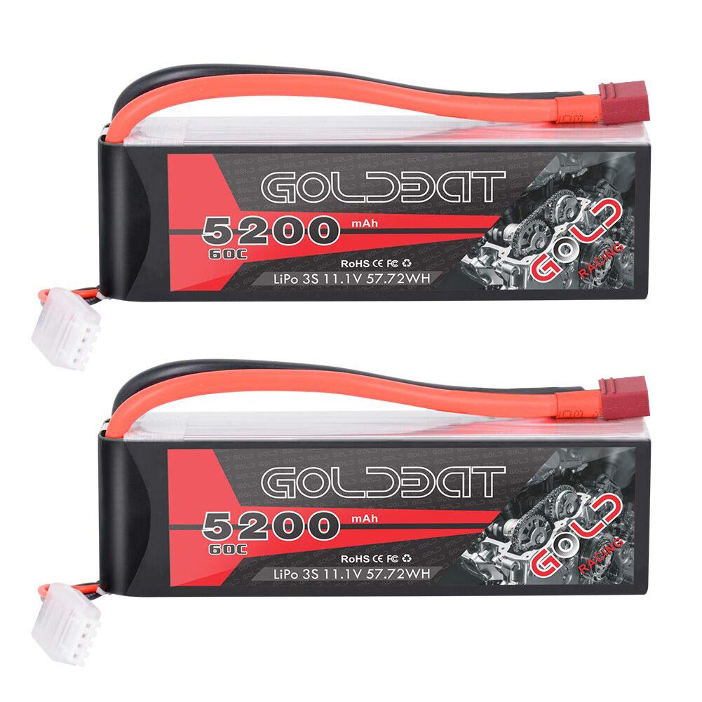 GOLDBAT LiPo RC Battery 5200mAh 3S 60C 11.1V LiPo RC Short Battery with Deans Connector Softcase Pack for RC Car Truck Quadcopter Airplane Helicopter Boat (2 Packs)