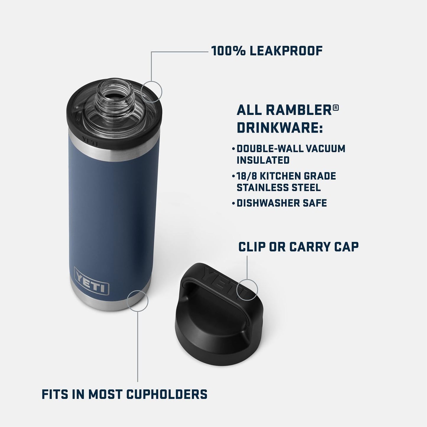YETI Rambler 18 oz Bottle, Leakproof, Vacuum Insulated, Stainless Steel with Chug Cap, Ridgeline