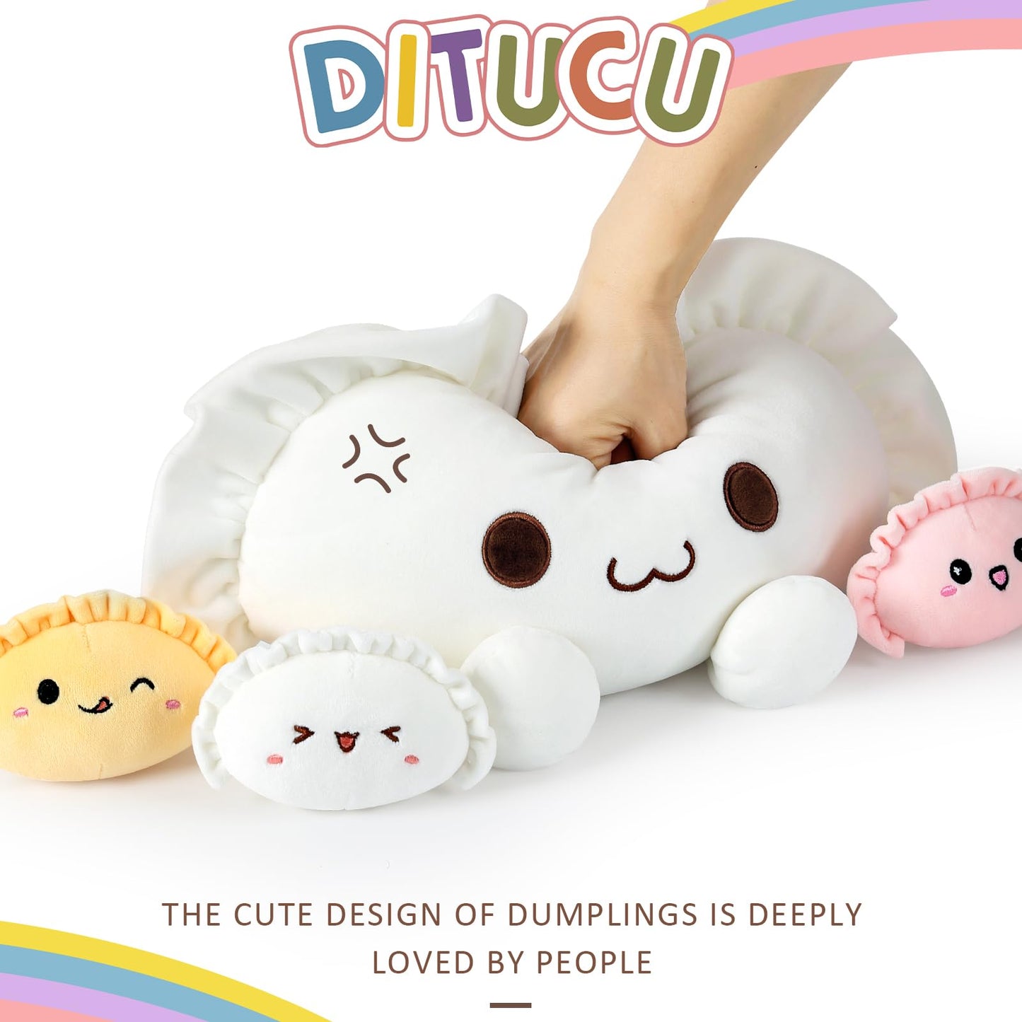 Ditucu Cute Pierogi Pillow Dumpling Plush Mommy 14 inch with 3 Littles 4 inch Family Food Shaped Stuffed Animal Plushies Toys Gifts for Kids