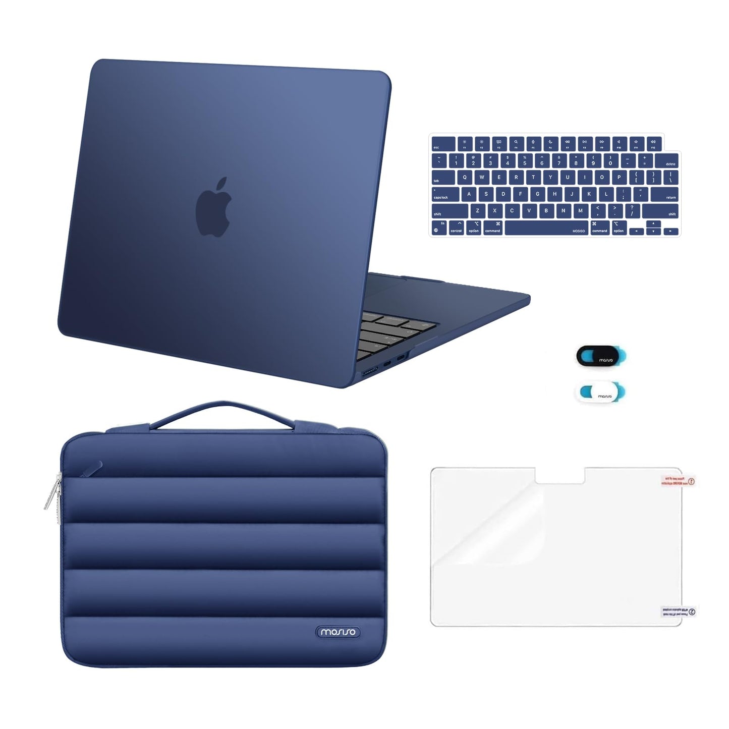 MOSISO Compatible with MacBook Air 13 inch Case M5 2026 M4 2025 M3 M2 2024-2022 A3449 A3240 A3113 A2681, Hard Case&Puffy Bag&Keyboard Cover&Webcam Cover&ScreenFilm for MacBook Air 13.6, Midnight