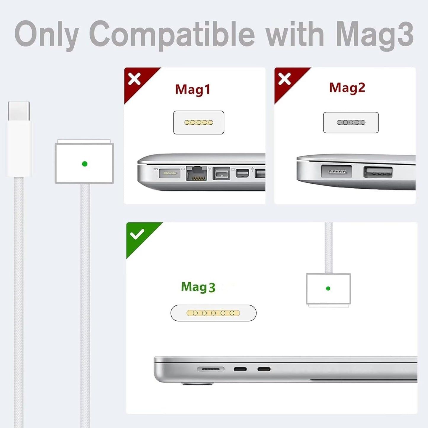 96W 70W USB-C to Mag 3 Charger for Mac Book Pro Air 16 15 14 13 Inch M4 M3 M2 M1 from 2025 2024 2023 2022 2021 as Original Quality with 6.6ft USBC to 3 Cable Compatible with All USB C Power Adapter