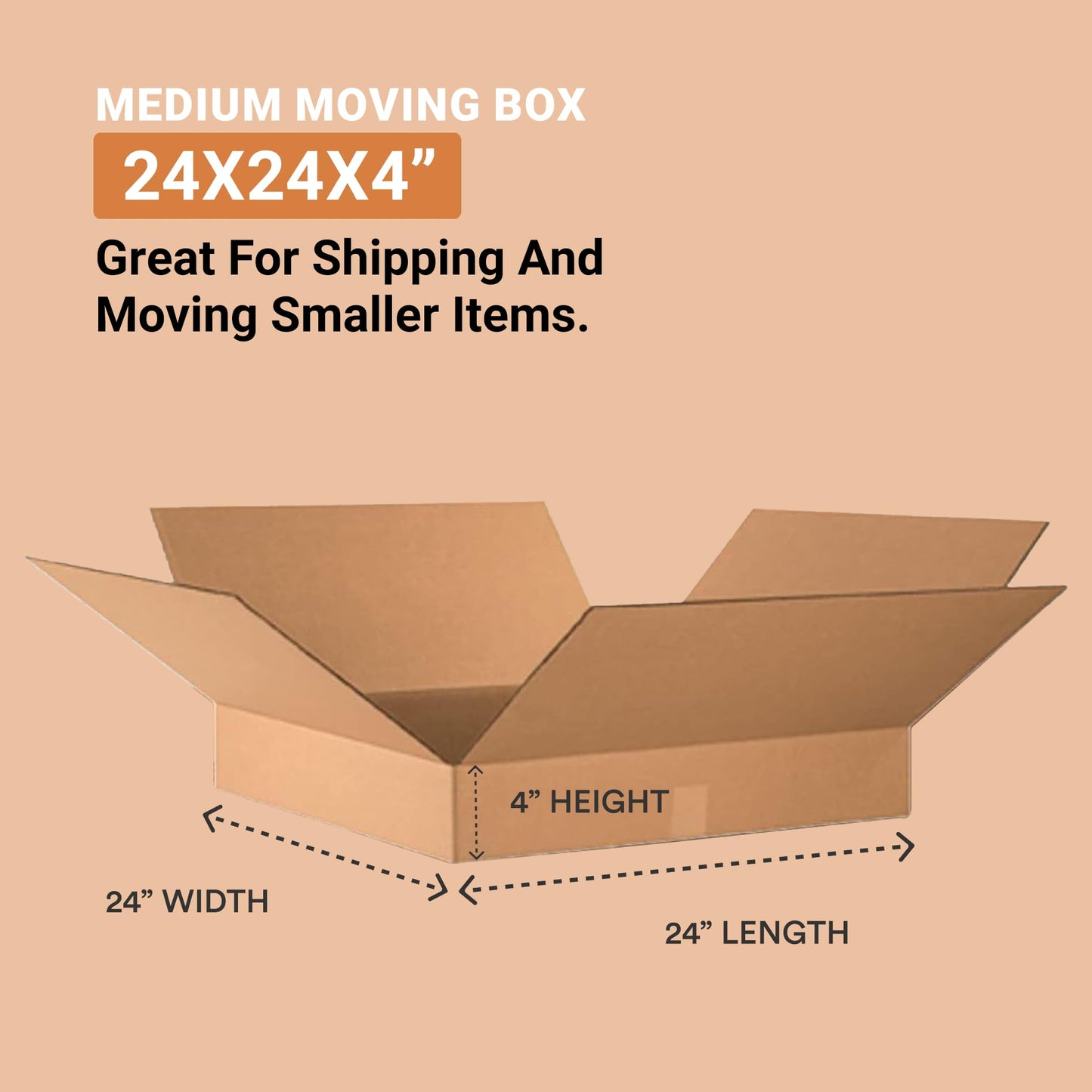 Box USA 24244 Flat Corrugated Cardboard Box 24" L x 24" W x 4" H, Kraft, for Shipping, Packing and Moving (Pack of 10)