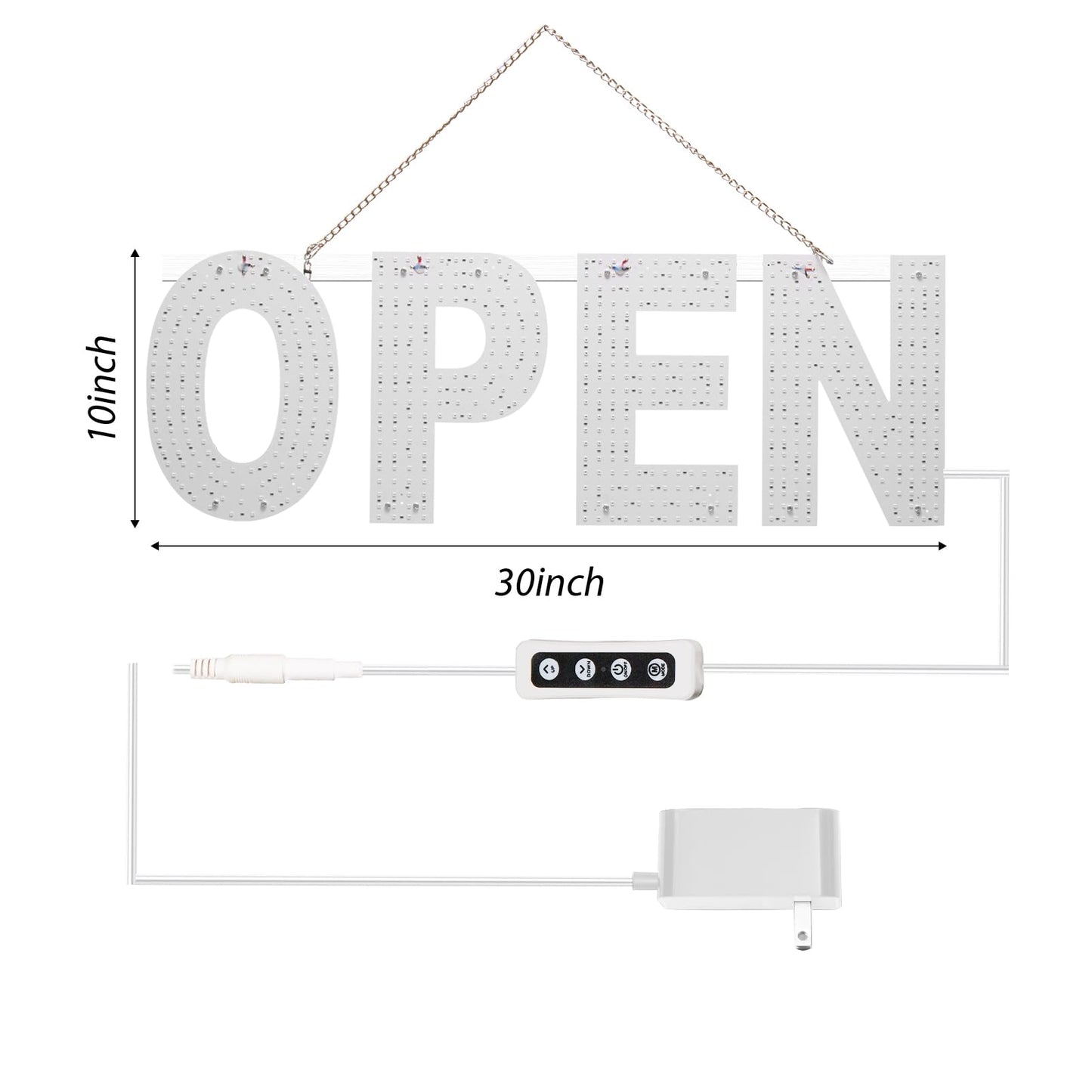 lulixilul LED Open Sign for Business, 30"x10" Dimmable Brightness Large Electric Light Up Sign, Hanging Installation for Store Restaurant Office Bar Hotel Salon (white)