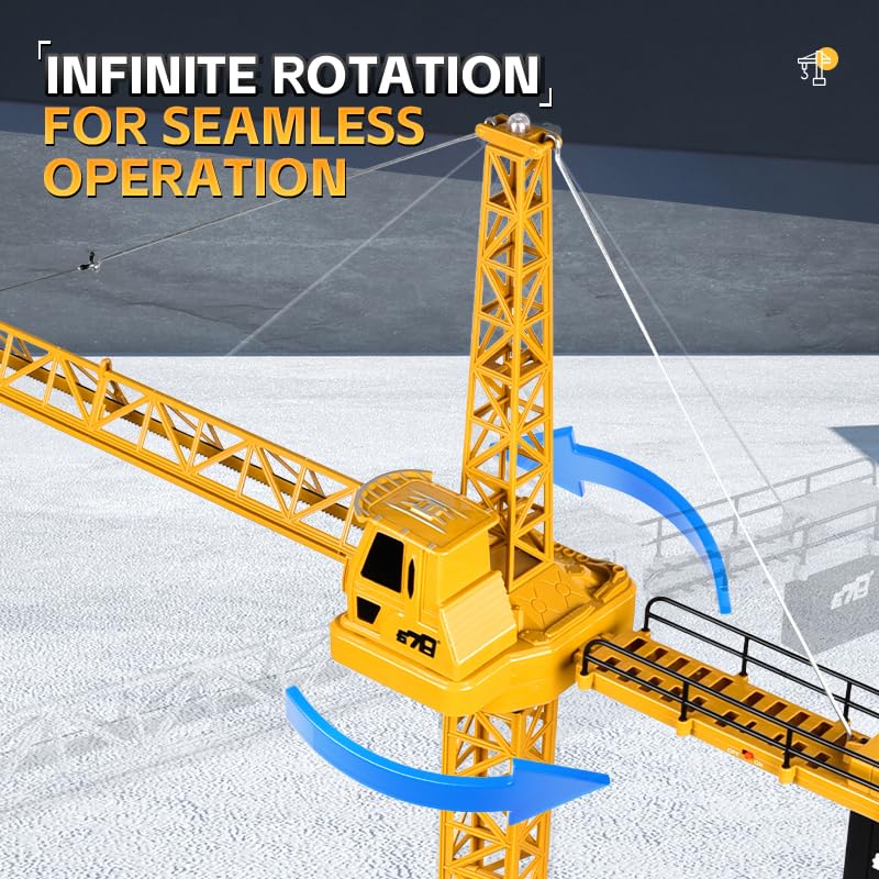 DIY Alloy 4 Channel RC Tower Crane for Kids - 50.4 Inches Remote Control Crane Toy with 2 Batteries, Rotating Lift Construction Vehicles with LED Lights, Excavator Toy for Ages 4,5,6,7,8 Boys & Girls