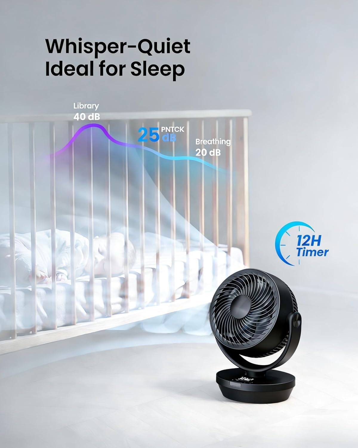 PNTCK Air Circulator Fan for Bedroom, Quiet Oscillating Table Fan with 4 Speeds, Remote Control, 90° Oscillation, 12H Timer