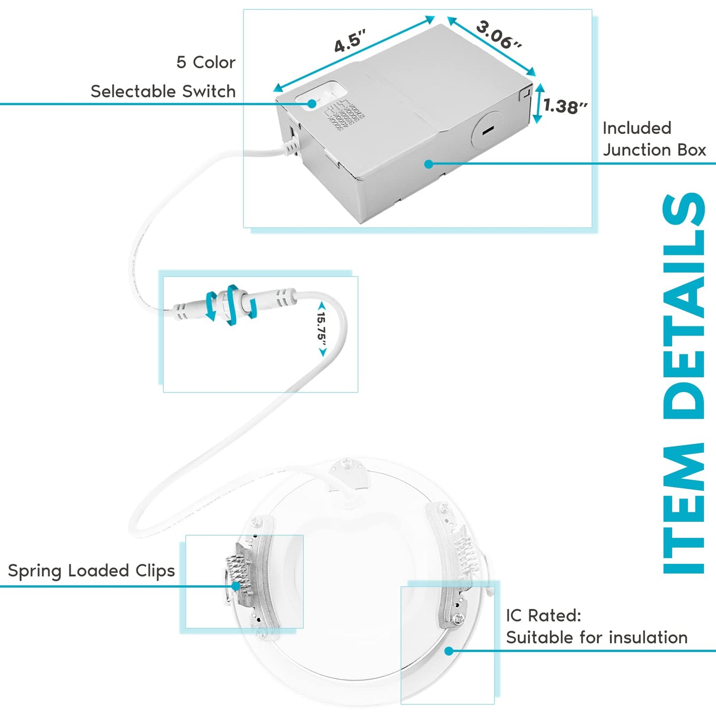 LUXRITE 4 Inch Ultra Thin LED Recessed Lighting, 10.5W, 5 Color Selectable 2700K | 3000K | 3500K | 4000K | 5000K, CRI 90, 750 Lumens, Dimmable LED Wafer Lights, Wet Rated, Baffle Trim (4 Pack)