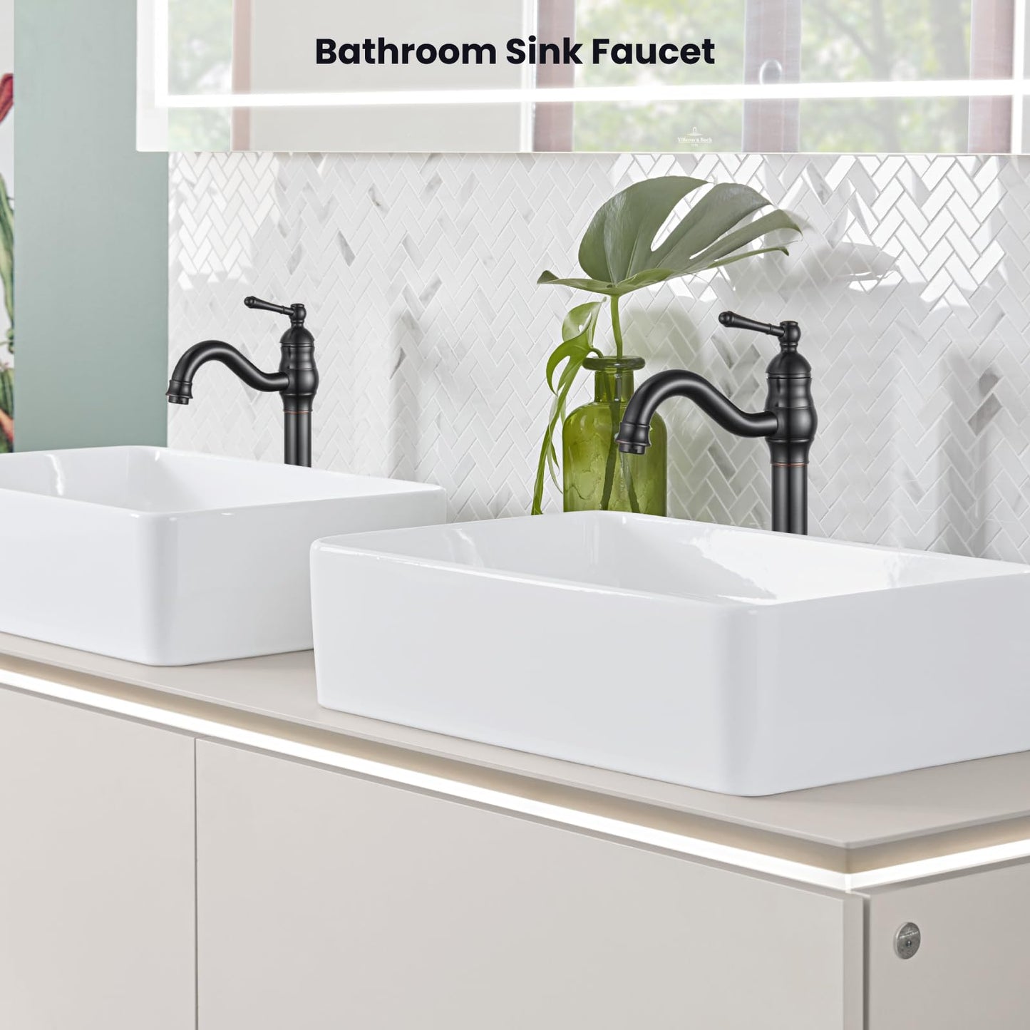 gotonovo Single Handle Vessel Sink Faucet 360° Swivel Bathroom Faucet One Hole Farmhouse Lavatory Vanity Faucet Bowl Sink Mixer Tap with Pop Up Drain, Oil Rubbed Bronze