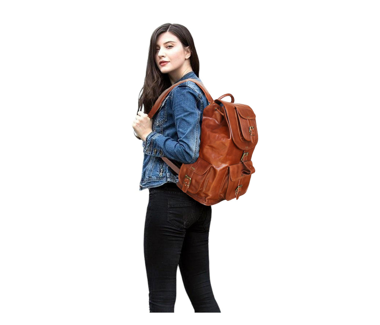 Jaald 18" Leather Laptop Backpack Vintage Rucksack Daypack College Bag School Picnic Bag Full Grain Leather