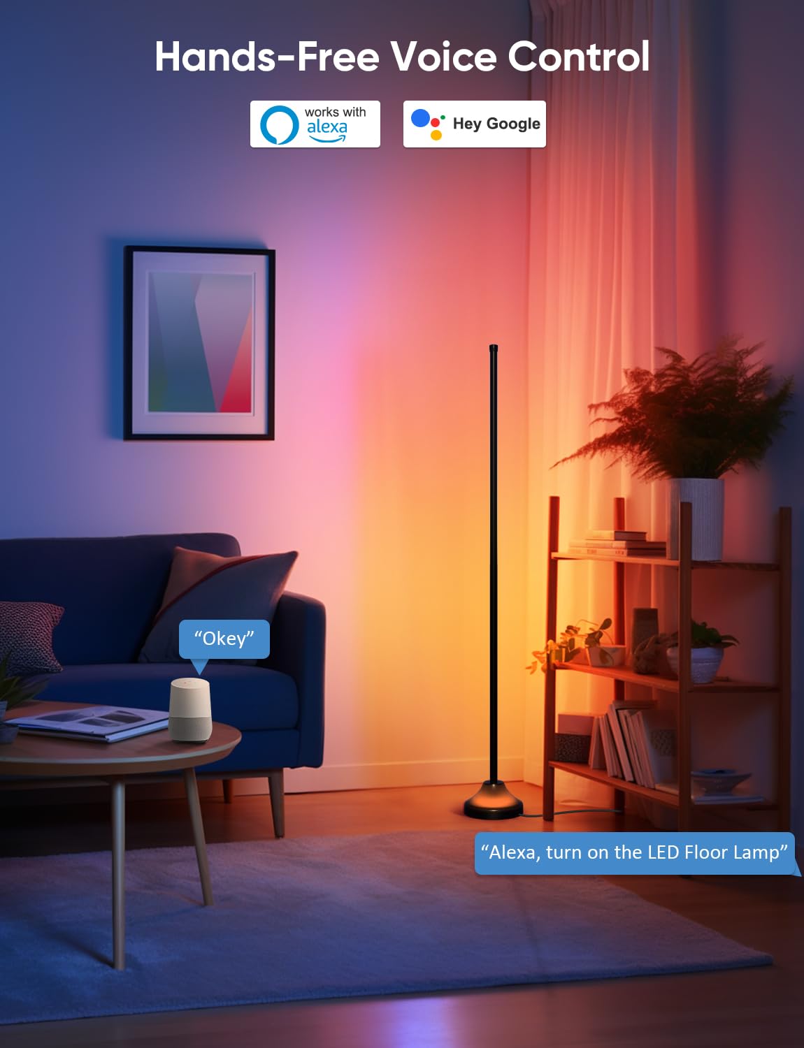 RGB&IC Smart Corner Floor Lamp – 20 W/1100 lm, 24‑Zone DIY & Music‑Sync LED Standing Lamp, App & RF Remote Control, Alexa & Google Home Compatible, Durable Aluminum‑Alloy Base for Living Room Bedroom