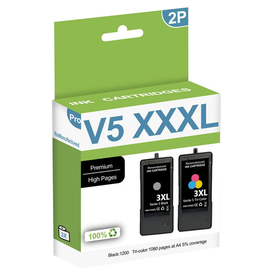 AITERJET High Capacity 3XL Verite 5 Replacement Ink Cartridge ReManufactured for Verite 5 V50 V55 V55W Eco V55 Plus, V60 Eco 640 Eco 64 Series, V65 Eco, V65 Plus (1 Black/1 Tri-Color, Combo)