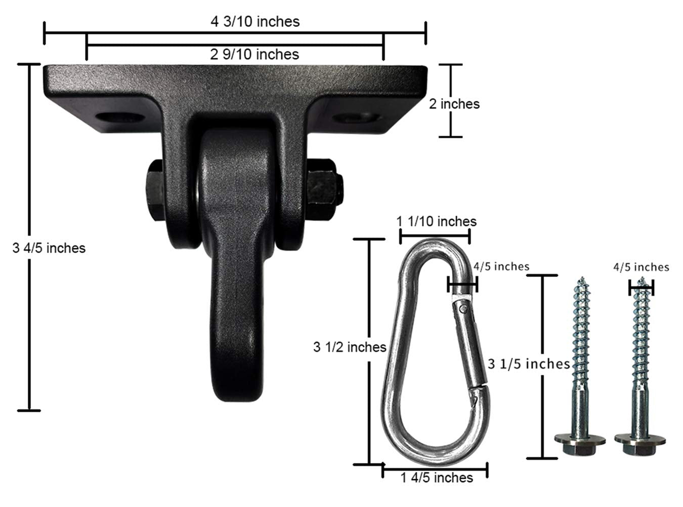 ABUSA Heavy Duty Black Swing Hangers Screws Bolts Included Over 5000 lb Capacity Playground Porch Yoga Seat Trapeze Wooden Sets Indoor Outdoor (4 Pack)