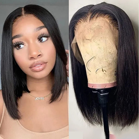 Bob Wig Human Hair 13x4 Frontal Lace Wig Short Straight HD Transparent Lace Front Bob Wigs for Black Women Human Hair Glueless Pre Plucked Hairline with Baby Hair 150% Density Natural Color 16 Inch