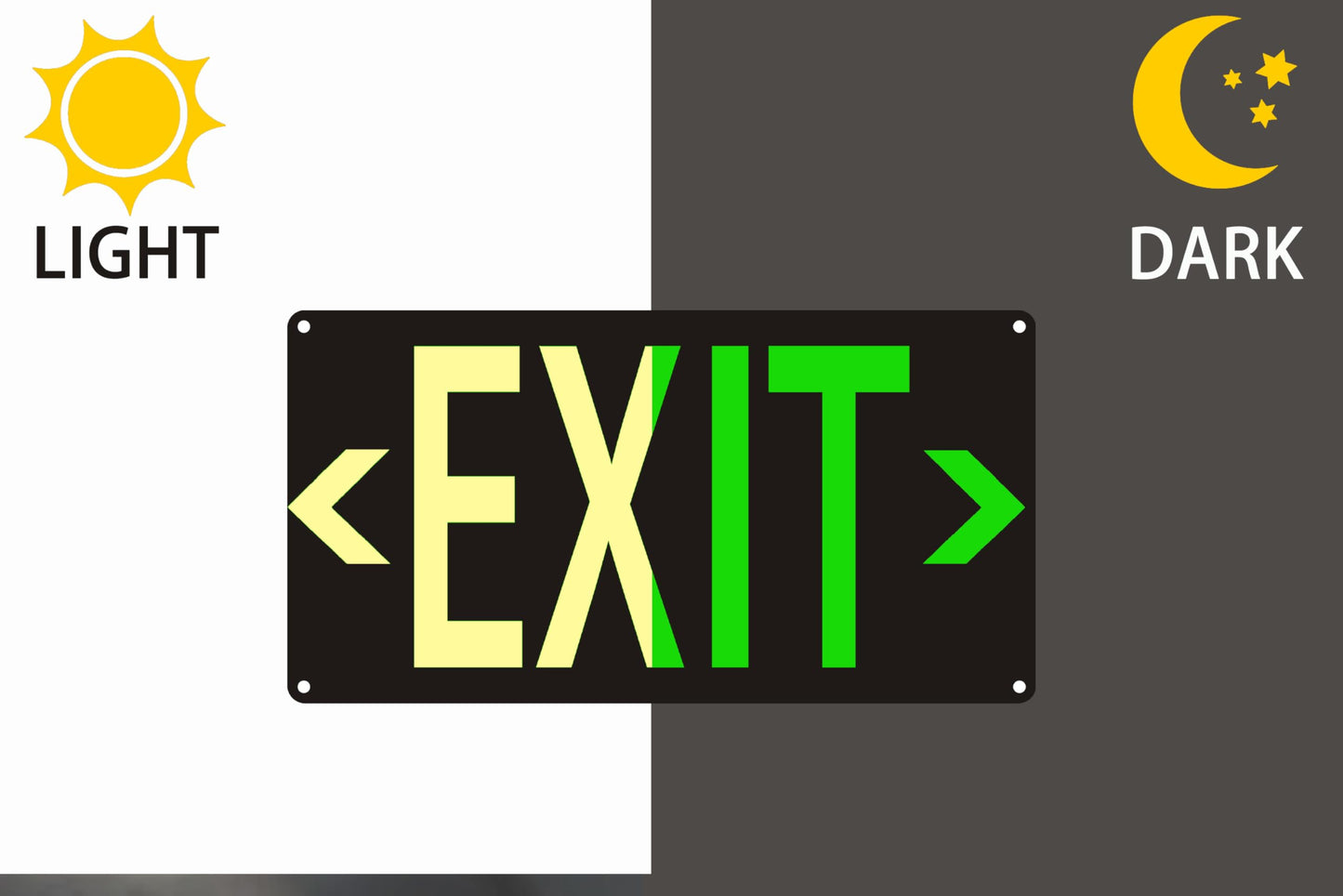 (2 Pack) Photoluminescent Exit Sign Black - Aluminum -14 x 7.5 x 0.04 Sign,With Removable Directional Arrows, With Strong Self Adhesive Tape.