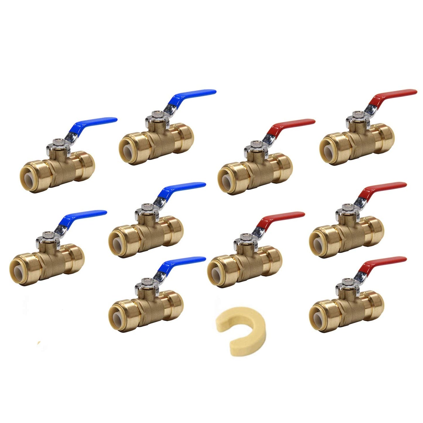 (Pack of 10) EFIELD 3/4 Inch Push-Fit Full Port Ball Valve for Hot and Cold Water 5 Pieces Each with a Disconnect Clip Tool, UPC Certified,(PF-VALVE011)