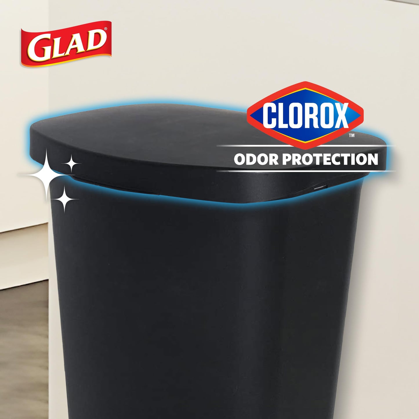 Glad 13 Gallon Trash Can with Clorox Odor Protection, 2 Pack | Plastic Kitchen Waste Bin | Hands Free with Step On Foot Pedal and Garbage Bag Rings, Black