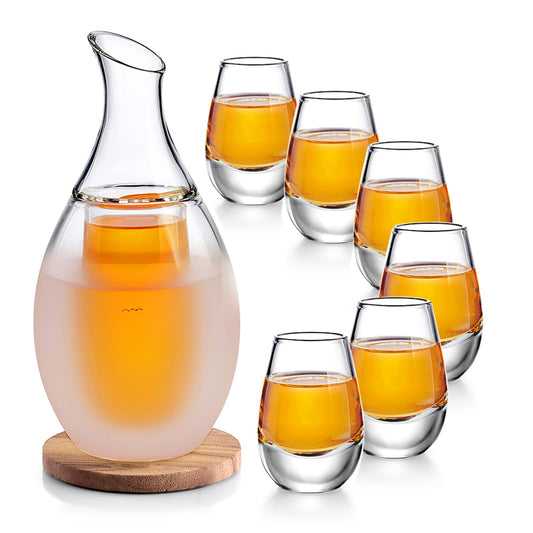 ZENS Sake Set Glasses, 8.5 Ounce Sake Carafe Cups with 6 Saki Cup Set for Warmer or Cold Japanese Wine with Stone Coaster Gift Sets