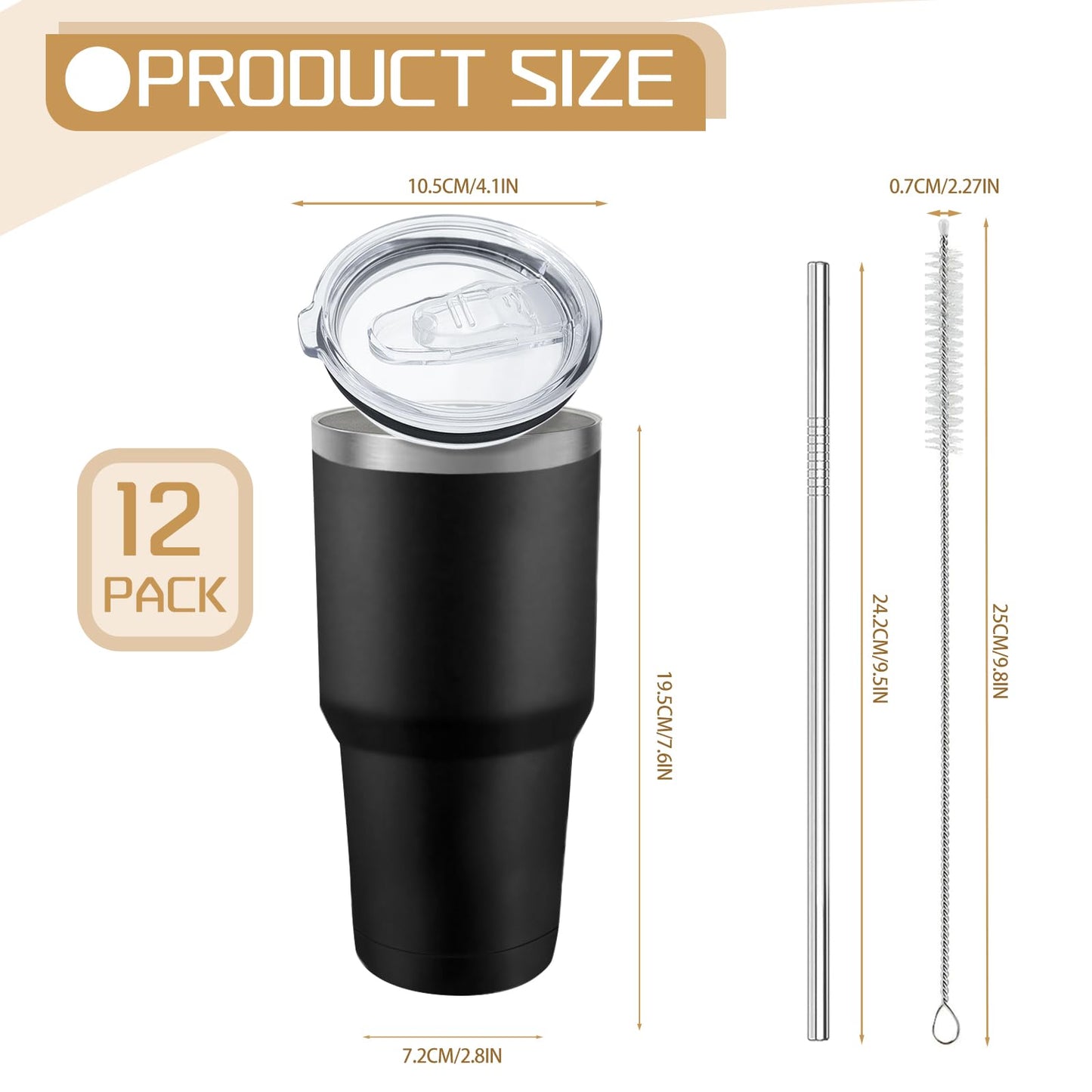 YOUKE OLA 12 Pack Insulated Tumbler Powder Coated Stainless Steel Double Wall Vacuum Travel Coffee Tumbler Cup with Lid and Straw for Laser Engrave DIY Gift 30oz Black