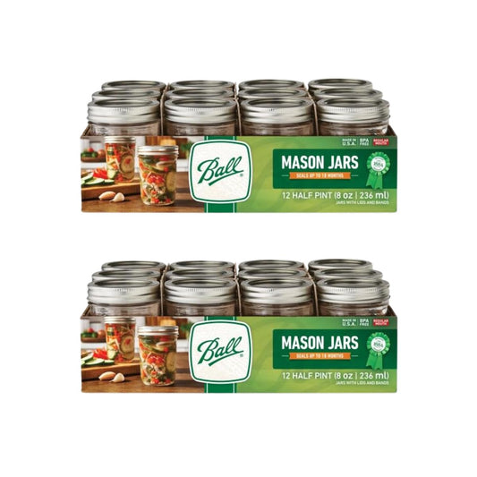 Ball Regular Mouth Glass Mason Jars with Lids and Bands, Used for Canning (Half Pint, 8 Ounce (Pack of 24))