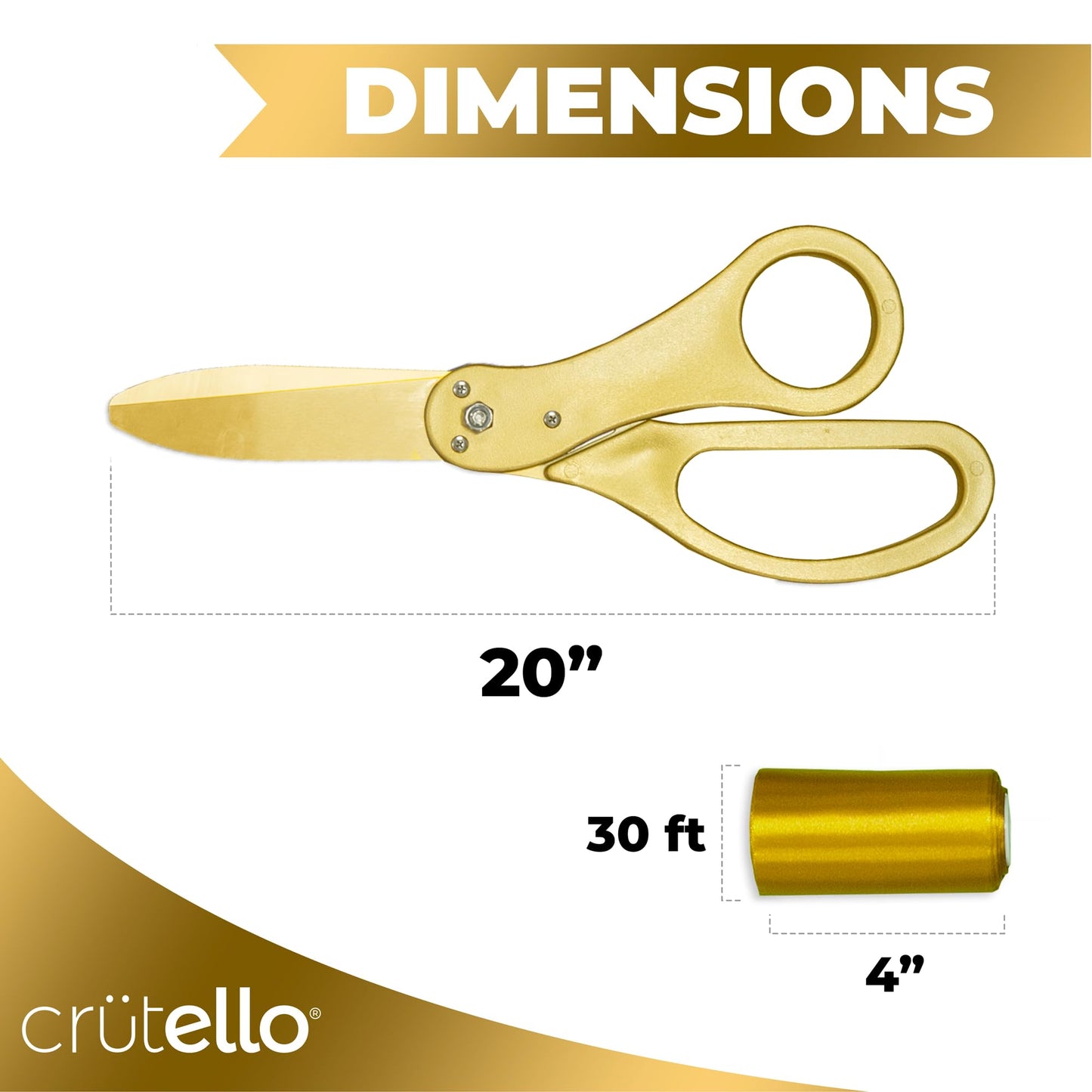 Crutello Ribbon Cutting Ceremony Kit - Grand Opening Ribbons and Scissors - 21"Giant Gold Scissors and 30 Foot Large Gold Ribbon 4"Wide - Ceremonial Kit