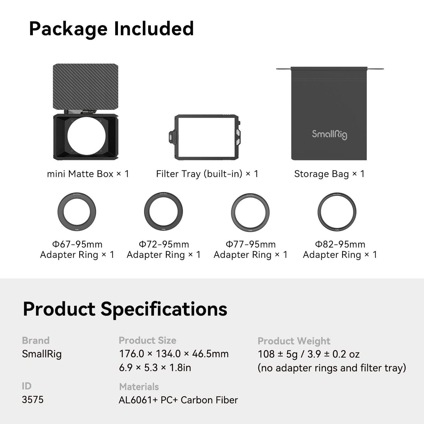 SmallRig Mini Matte Box Lite with Carbon Fiber Top Flag, Compatible with 67mm/ 72mm/ 77mm/ 82mm Lenses for DSLR and Mirrorless Camera