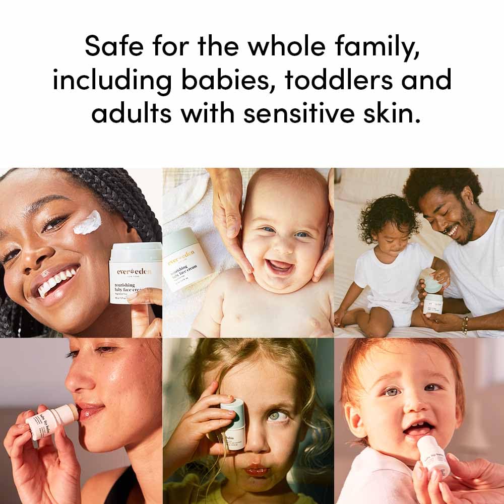 Evereden Dry Relief DUO - Baby Face Cream (1.7oz) & Baby Lip Balm (0.13oz) - Clean, Vegan, & Easy to Use Toddler Chapstick & Baby Cream Bundle for Deep Soothing Hydration - Non-Greasy & Fragrance-Free