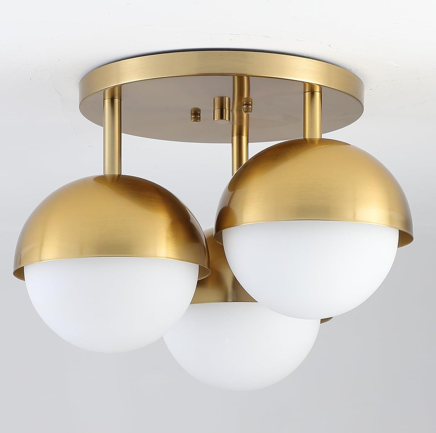 Popity home Globe Flush Mount 3-Light Ceiling Light, Mid Century Modern Brass Gold Ceiling Light Fixture with Globe White Frosted Glass Shade for Bedroom Hallway Entryway Kitchen Living Room