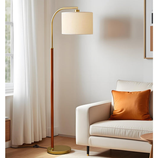 FINNCHY 66” Walnut Gold Floor Lamp for Living Room, 1200 Lumens 3-Level Brightness Arc Floor Lamp for Bedroom, Wood Vintage Mid Century Modern Standing Lamp, Adjustable Lampshade, LED Bulb Included