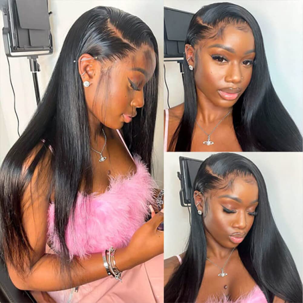 Subella 13x5 HD Lace Front Wigs Human Hair Pre Plucked Hairline with Baby Hair 220% Density 12A Transparent Straight Human Hair Wigs for Black Women (22inch)