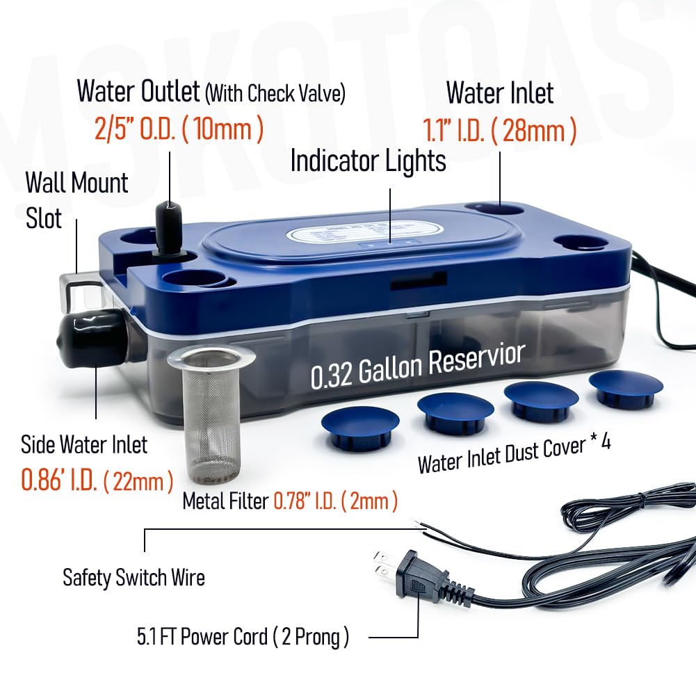 50 FT Lift 32 GPH HVAC Condensate Pump, 115V/230V Ultra Quiet (＜17dB) AC Condensation Removal Pump with Automatic Safety Switch for Air Conditioner, Furnace, Dehumidifier, Ice Maker