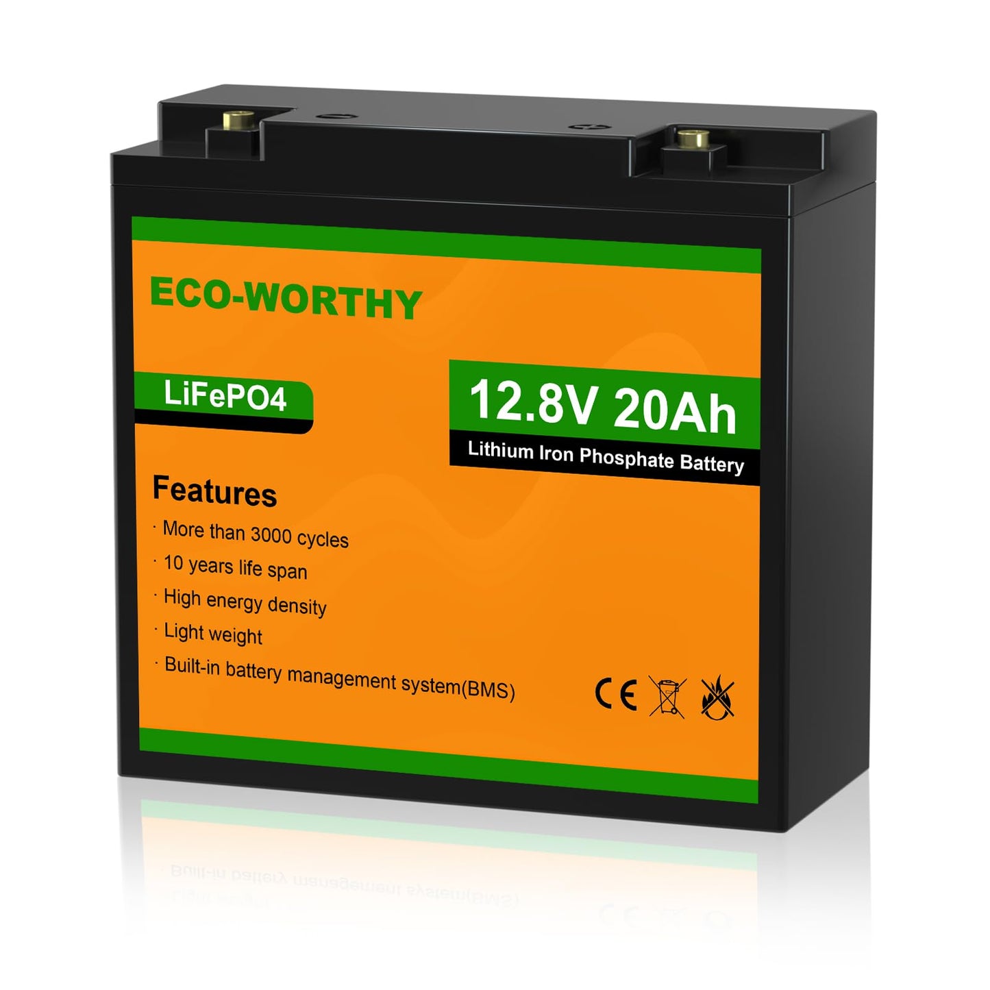 ECO-WORTHY 12V 20Ah LiFePO4 Lithium Battery, 4000+ Deep Cycle Rechargeable Battery with BMS for Trolling Motor, Mobility Scooter, Fish finder, Kids Scooters, Power Wheels, Outdoor Camping