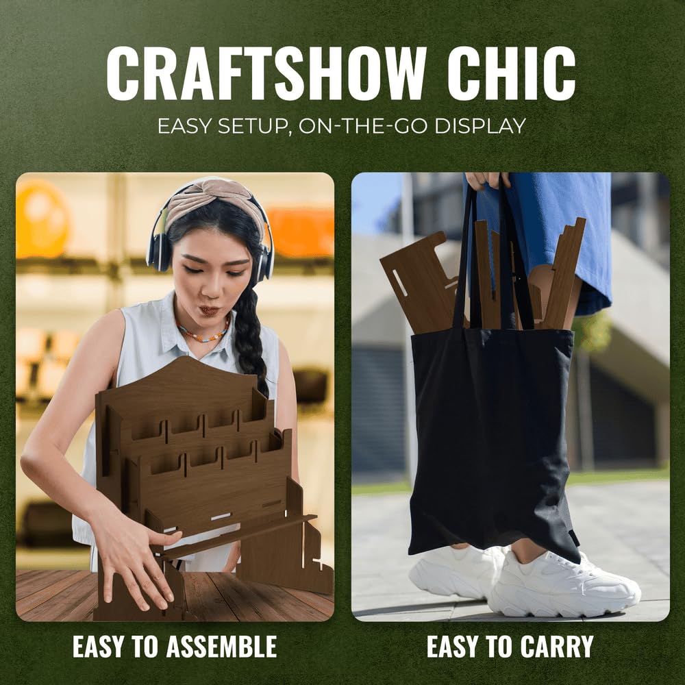 HOTCAN Sticker Display Stand with Curved Pockets for Big 4'' Stickers | Brochure Holder with Customizable Space | Display Stands for Vendor Events | Ideal for Small Business Vendors (Brown, Large)