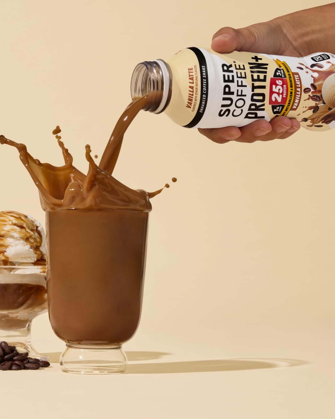 SUPER COFFEE Protein+, Keto Protein Coffee (0g Added Sugar, 25g Protein, 150 Calories) [Vanilla] 12 Fl Oz, 12 Pack | Iced Smart Coffee Drinks