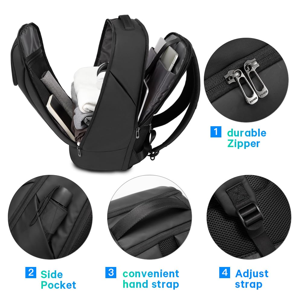 BANGE Business Smart Backpack Waterproof fit 15.6 Inch Laptop Backpack with USB Charging Port,Travel Durable Backpack, Black（no Usb）, L, Travel Backpacks