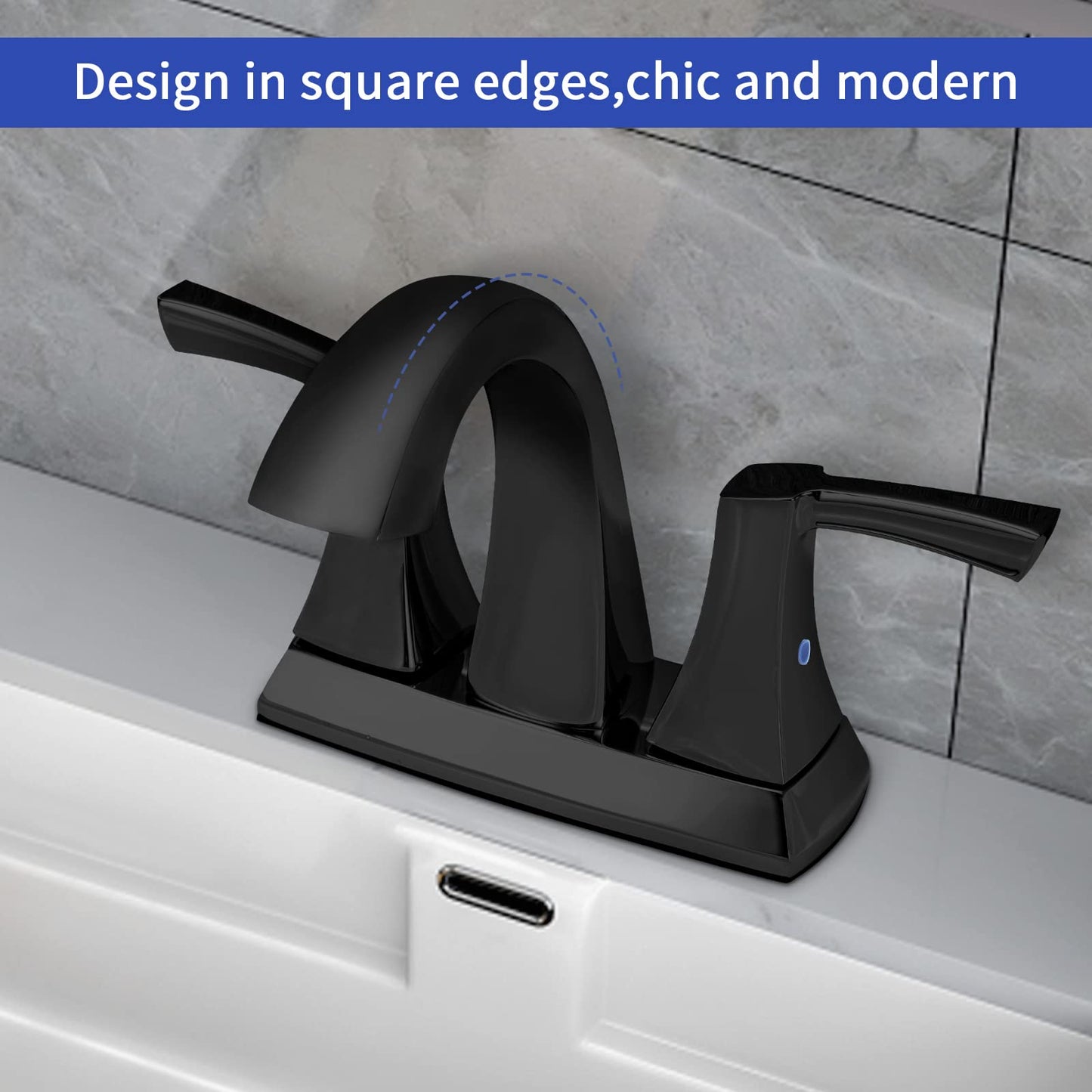 VXV Bathroom Faucet Matte Black, 2 Handles Low Arc Bathroom Sink Faucets, 4 Inch Centerset Bath Lavatory Faucets with Pop-up Drain & Faucet Supply Lines (MB)