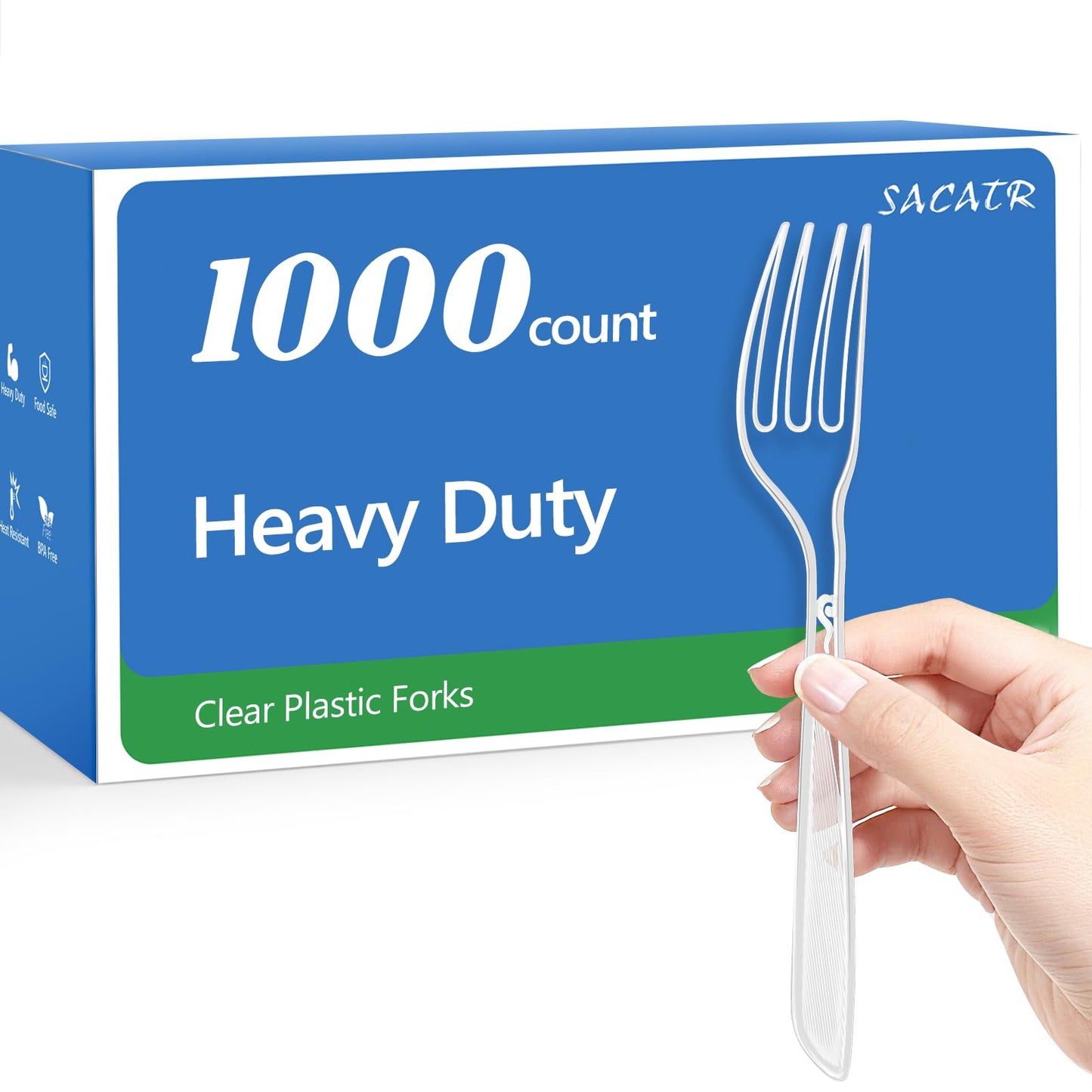 SACATR 1000 Count Heavy Duty Clear Plastic Forks,BPA-Free,Heat Resistant Disposable Plastic Forks Bulk, Solid Durable Premium Cutlery for Parties, Events and Everyday Use
