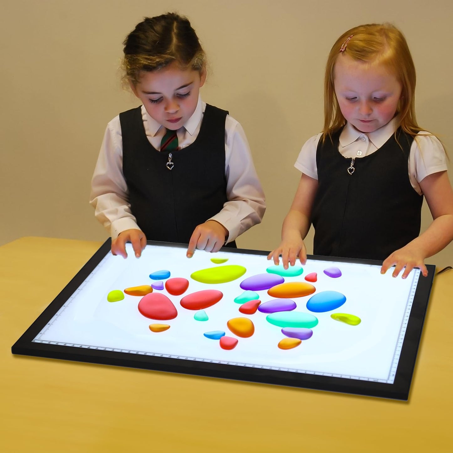 Odoorgames 36 Pcs Translucent Rainbow Pebbles,Rainbow Stones,Light Table Manipulatives Preschool,Light Table Accessories, Includes 24 Activity Cards