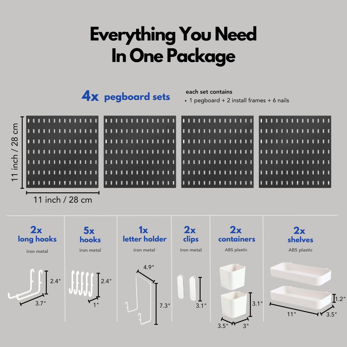 Keepo Peg Board Wall Organizer – Plastic Pegboard Panels, Modular Peg Board Storage System for Home Office, Craft Room, Gaming Setup (Black, 22″×22″)