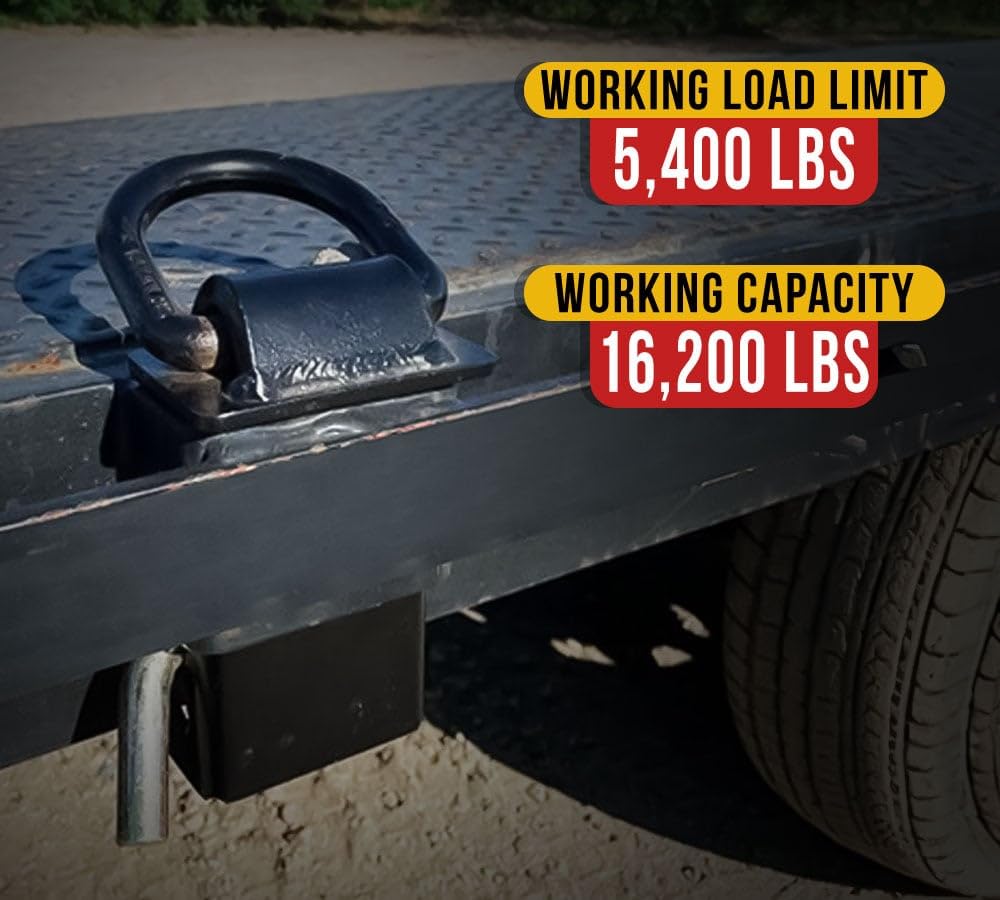 Mytee Products Heavy Duty Adjustable Trailer Stake Pocket 5/8 Inch D Ring w/ 1/2" Hitch Pin, Load Limit 5400 lbs & 4 Holes for Adjustment | D-Ring Tie Downs Utility for Flatbed Trucks & Trailer – 4 PK