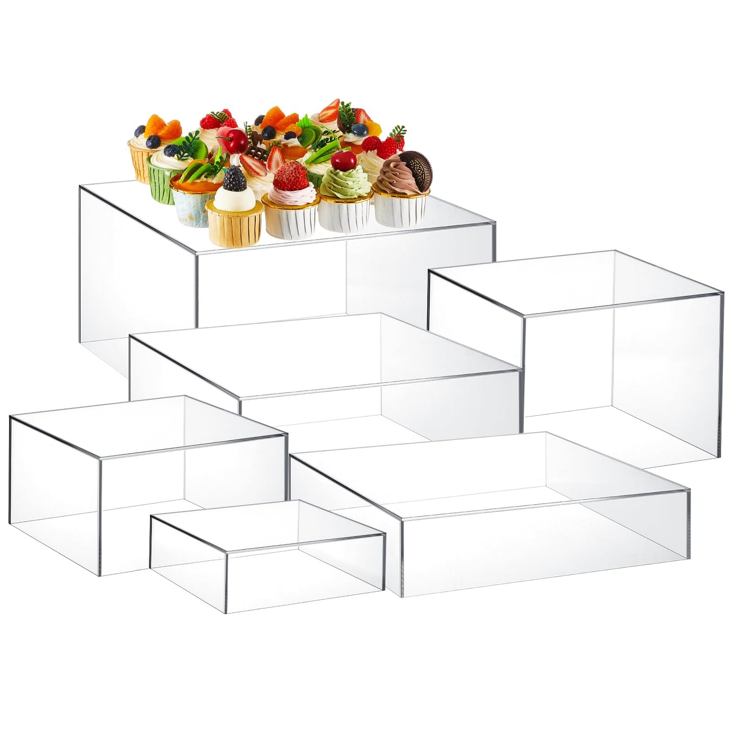 Leinuosen 6 Pcs Food Risers for Buffet Table Large Buffet Risers Acrylic Display Box Acrylic Cube Display Stands for Dessert Catering Supplies(Clear,6''7''8" 9" 10" 11'')