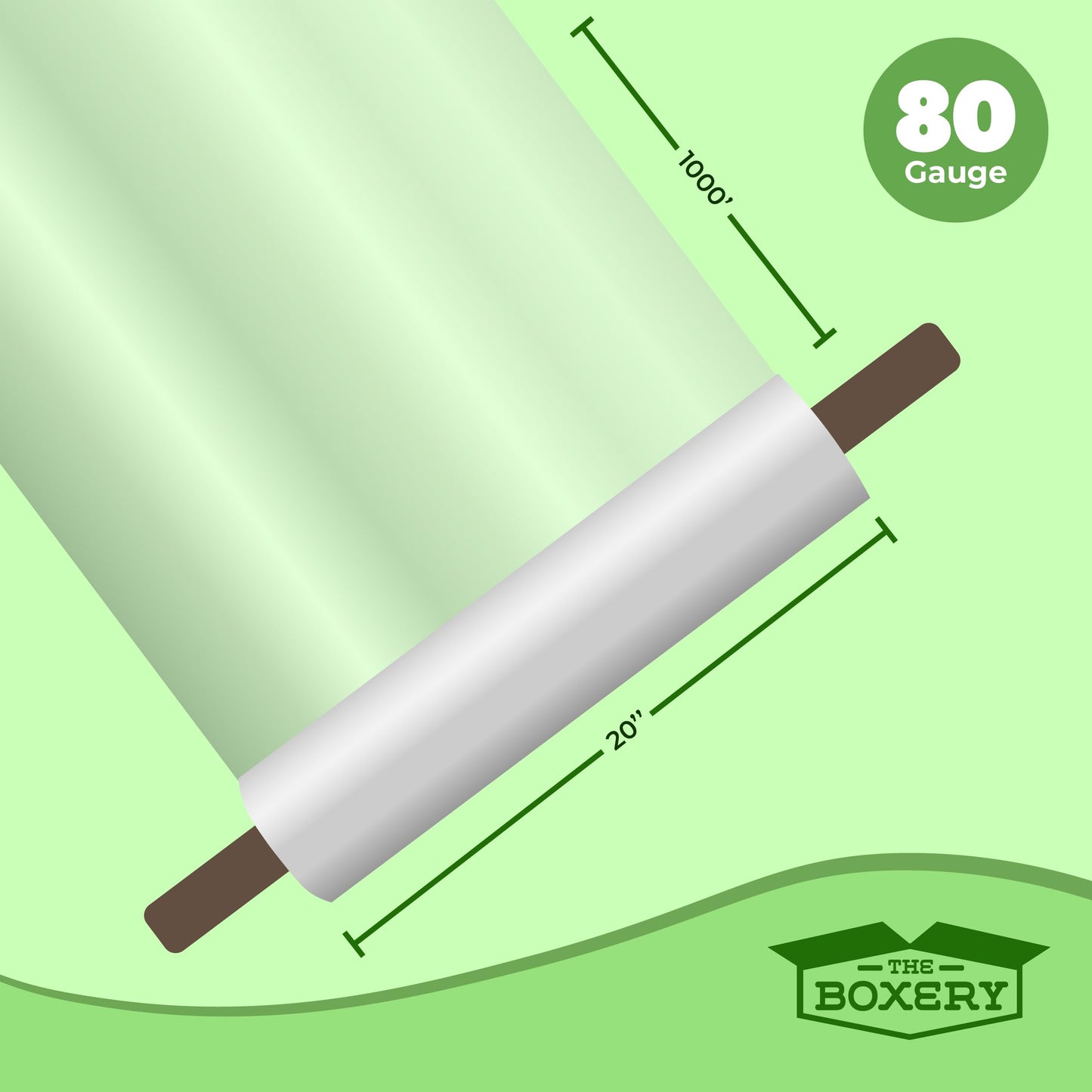 The Boxery 20" x 1000' -4 Rolls (4000ft Total) Cast Stretch Wrap with Handles – 80 Gauge Clear Film – Extended Core Hand Wrap for Smooth, Quiet, Heavy-Duty Wrapping