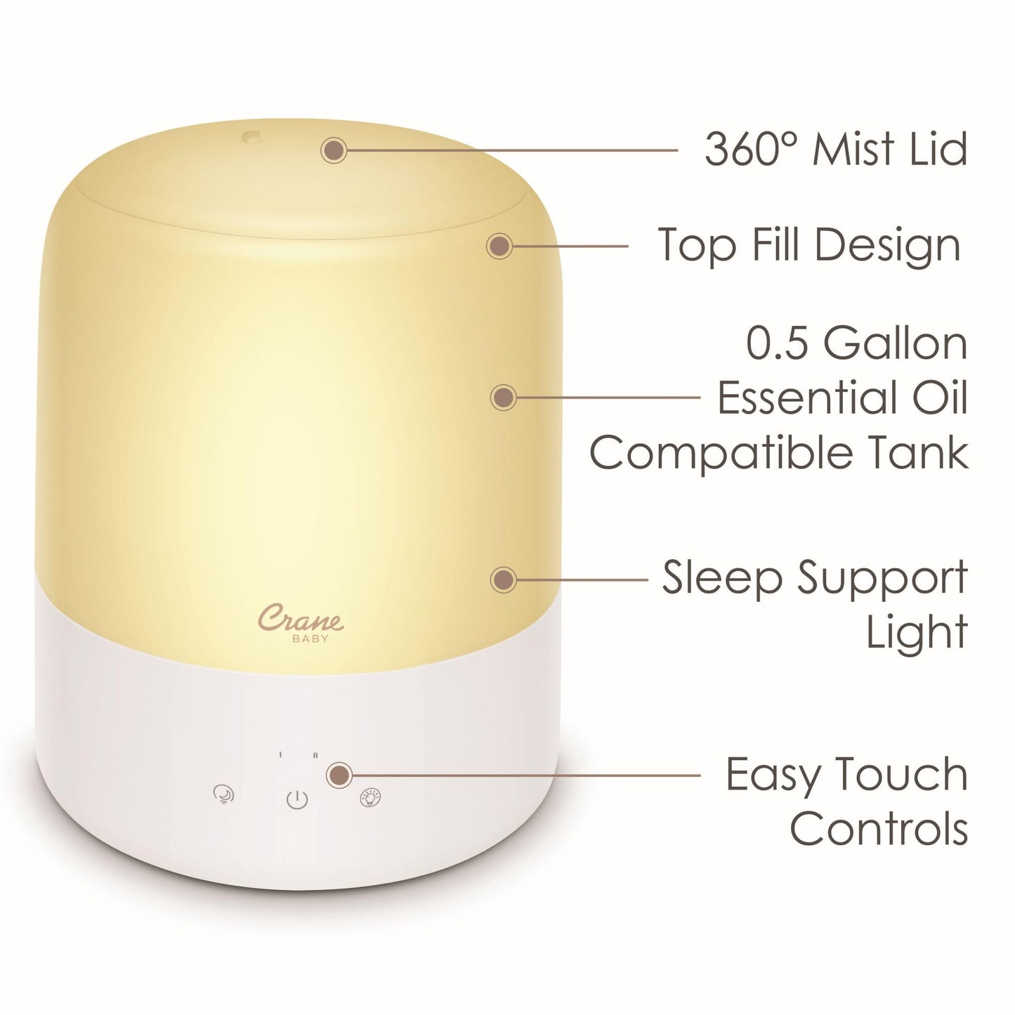 Crane Baby 3-In-1 Baby Humidifier Aroma Diffuser with Adjustable Nightlight, Auto-Shutoff, Humidifier for Baby Nursery, Baby Diffuser for Nursery