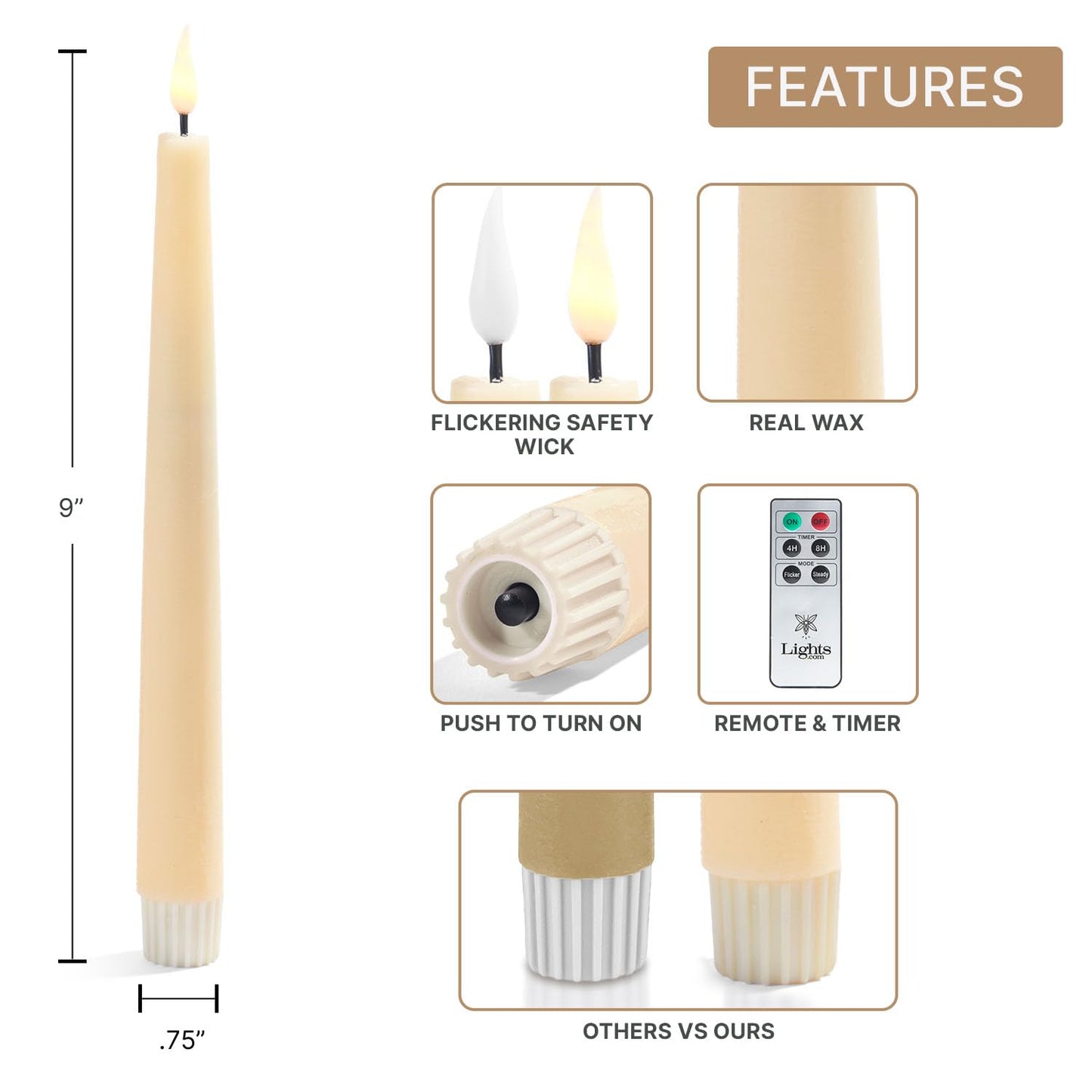 LampLust Battery Operated Candles with Remote, 9 Inch, 3 Pack Gradient Orange LED Candles Flickering Flameless Candles for Spring Home & Wedding Decor, Mantle Coffee Table & Shelf Decor