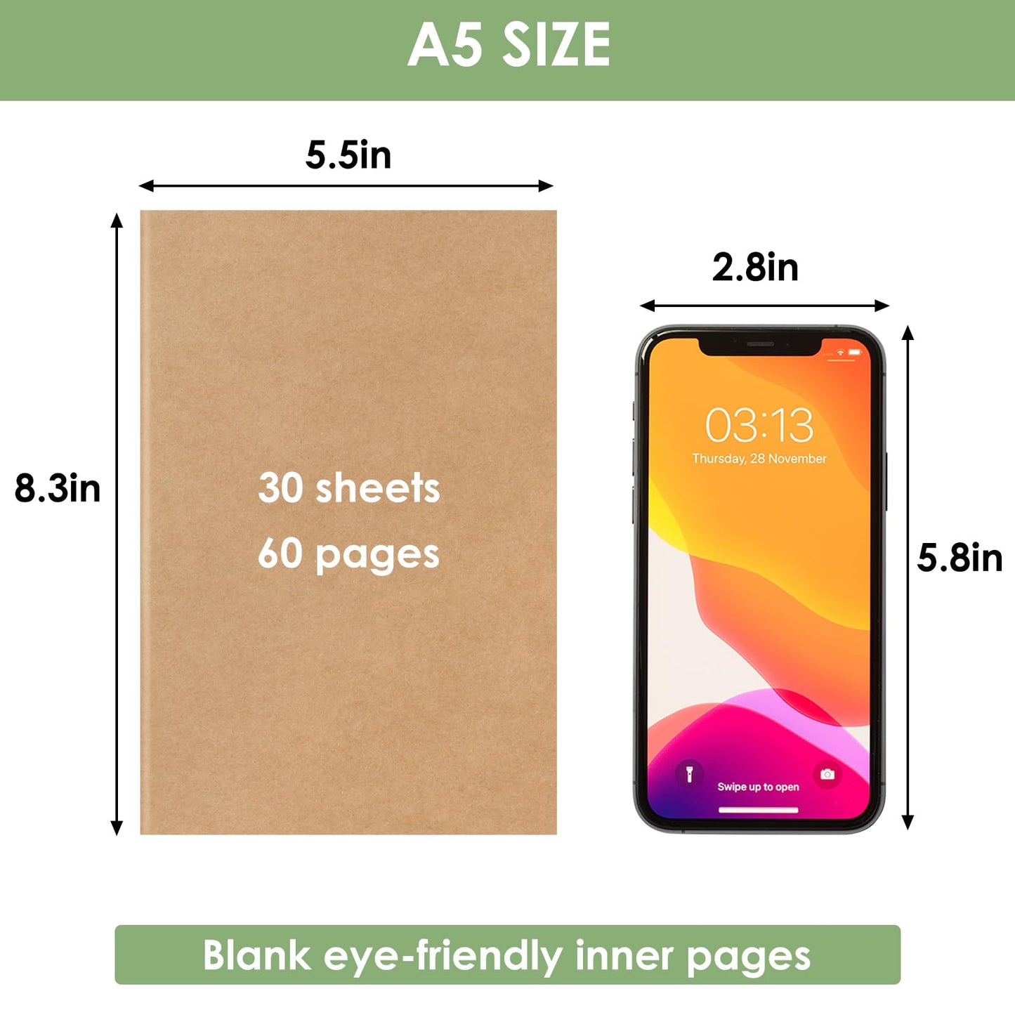 LABUK 100 Pack Blank Kraft Notebooks Journals A5 Sketchbook Drawing Pad Book for Kids Junk Journal, 60 Pages, 8.3 x 5.5 Inches
