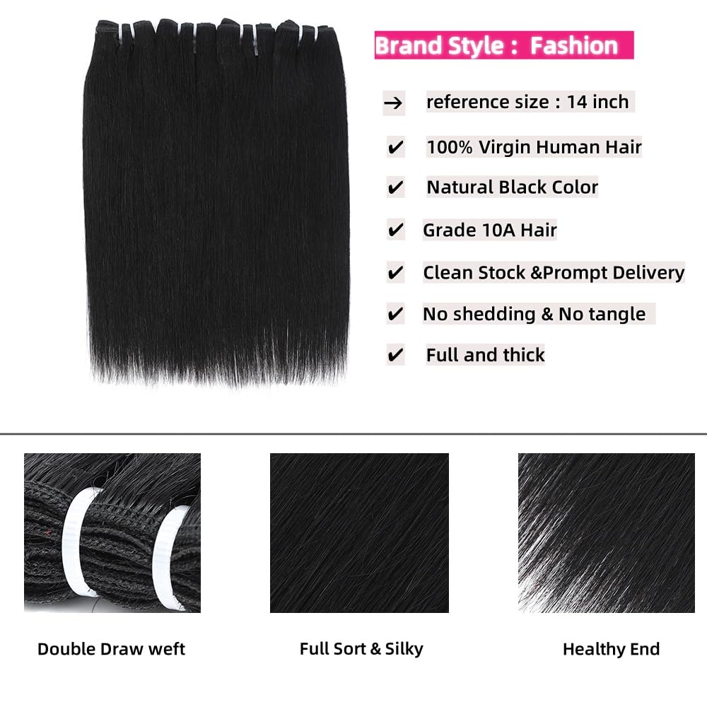10 inch short hair bundles 10A Brazilian Straight Virgin Hair 4 Bundles Straight Hair 100% Unprocessed Straight Human Hair Bundles 50g/Pcs Natural color (10"10"10"10")