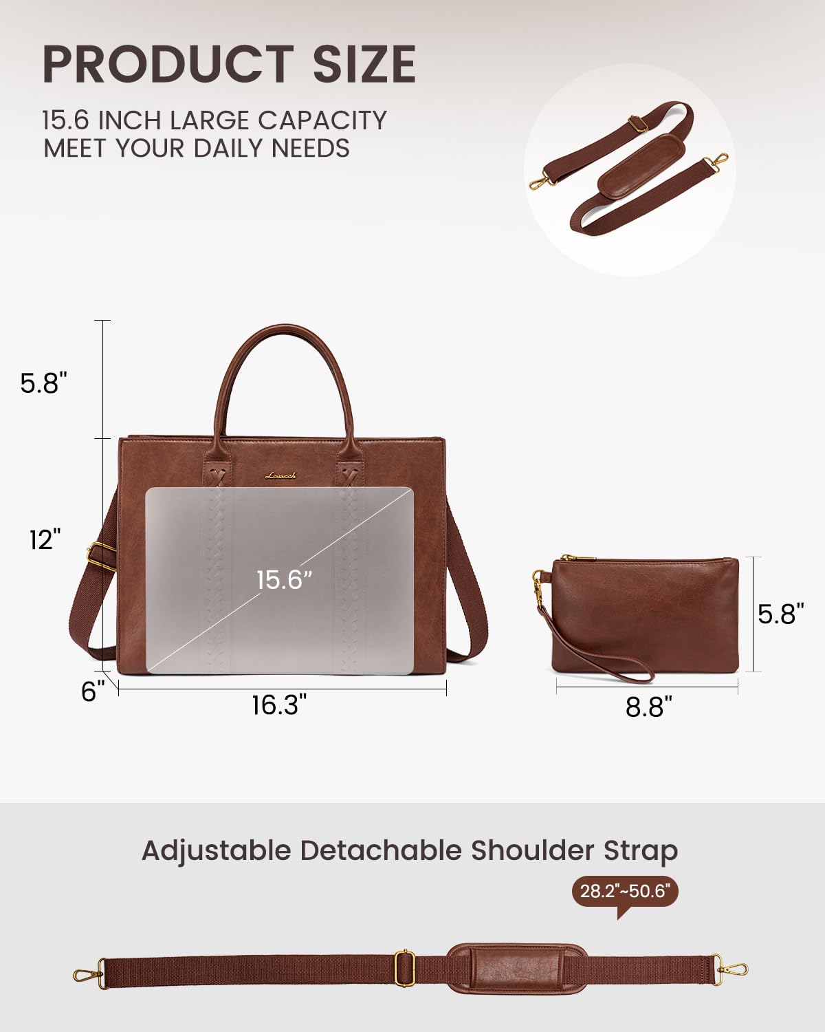 LOVEVOOK Laptop Tote Bag for Women, Vintage Leather Work Bags, 15.6 Inch Laptop Bag With Cup Holder, Waterproof Computer Purse, Professional Briefcase Office Shoulder Handbag, Yellow Brown Embroidery