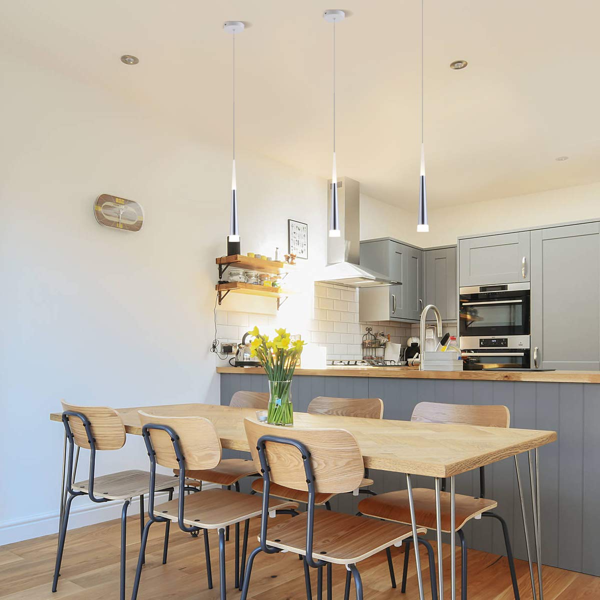 BEWAMF 3 Pack Modern Mini Island Pendant Light with Acrylic Shade LED Adjustable Cone Contemporary Pendant Lighting for Kitchen Island Dining Room Living Room Bar,Warm White 3000K
